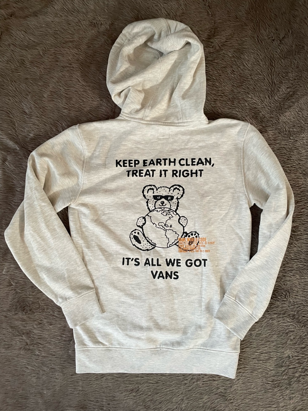 Men’s Vans Light Gray Teddy Globe Pullover Hoodie ( Small )